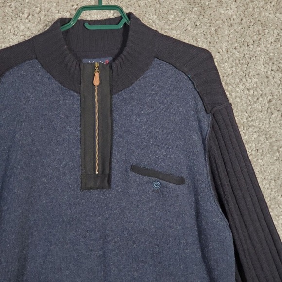 Johnnie-O Mens Wool Sweater Size Large Blue Quarter Zip Ribbed Pullover Preppy - Picture 3 of 11